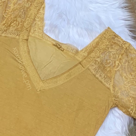 POL Golden Yellow Buttery Soft Short Lace Sleeve Tee - Picture 4 of 12